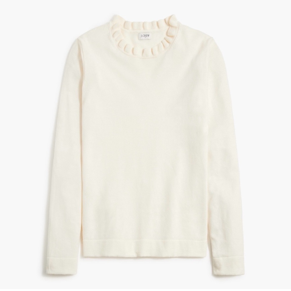 J.Crew Ivory Ruffle Neck Pullover
